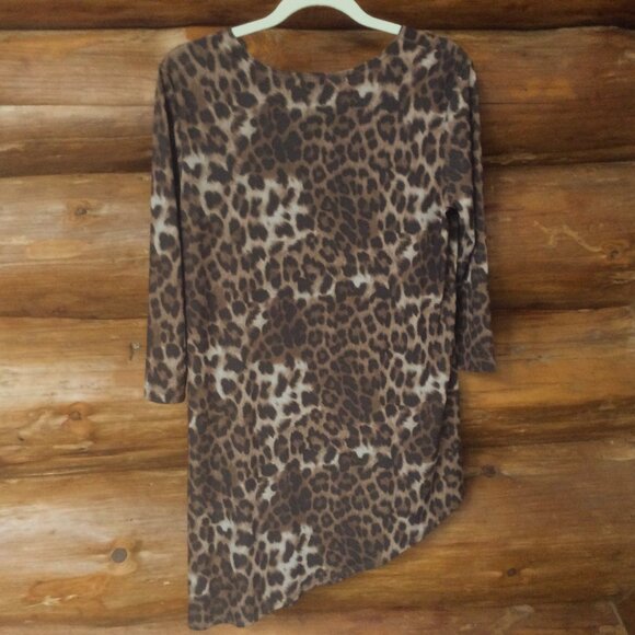 CLARA SUNWOO Animal Print Leopard Asymmetrical Ruched Pullover Tunic Size Medium - Picture 2 of 4